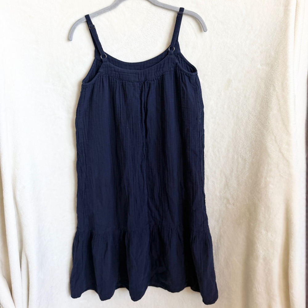 Gap Navy Crinkle Gauze Tiered Ruffle Hem Mini Dress Size Small Petite Straps